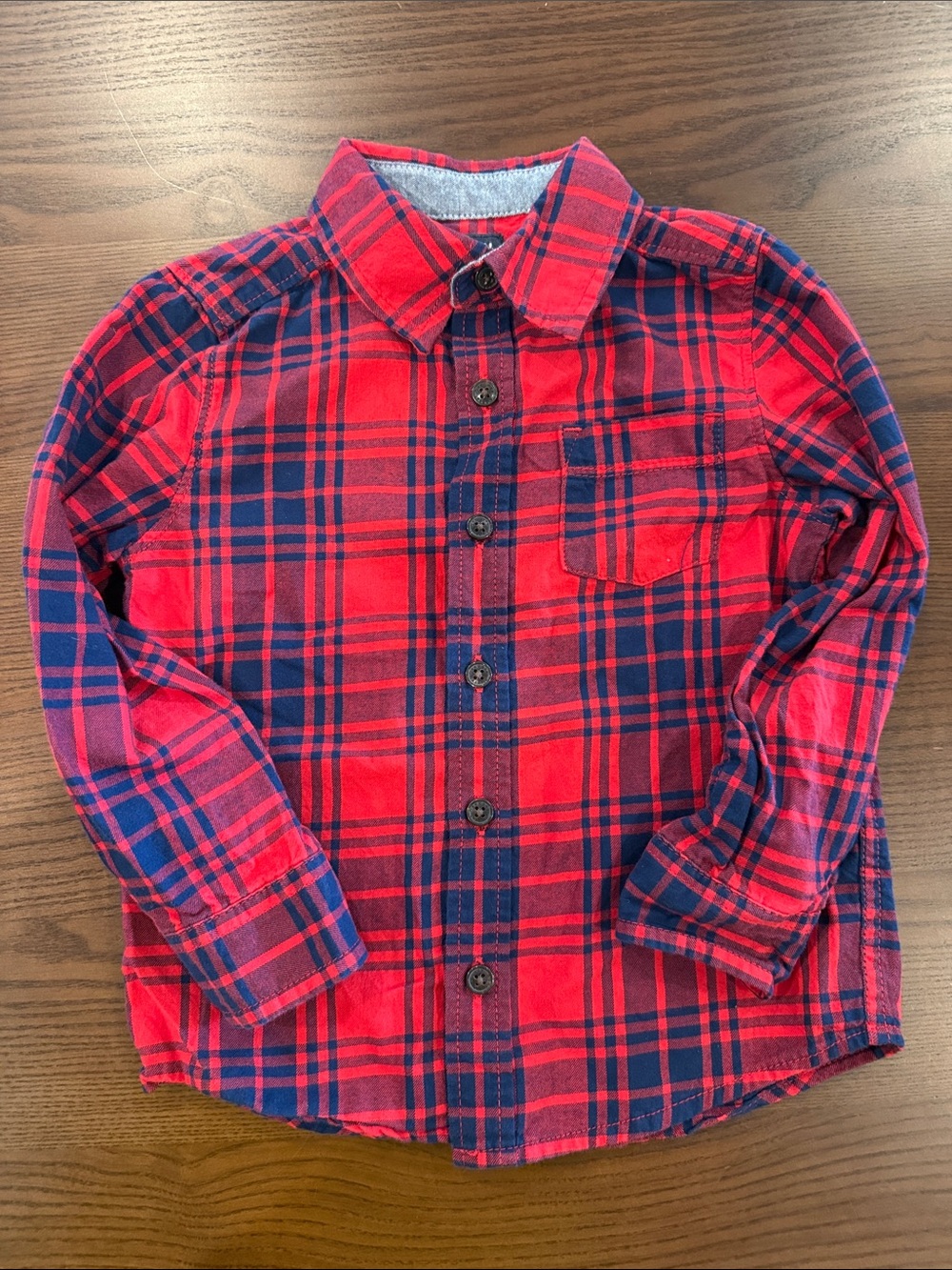 Oshkosh Red & Navy Plaid Lightweight Flannel Button-Up Shirt